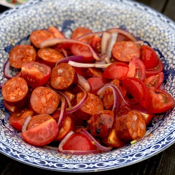 Warm Spanish Chorizo and tomato salad