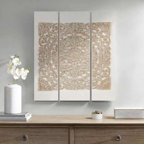 Madison Park Mandala Triptych 3-piece Dimensional Resin Canvas Wall Art Set in Natural MP95A-0281
