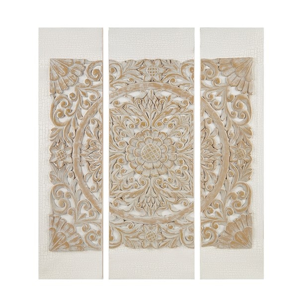 Madison Park Mandala Triptych 3-piece Dimensional Resin Canvas Wall Art Set in Natural MP95A-0281