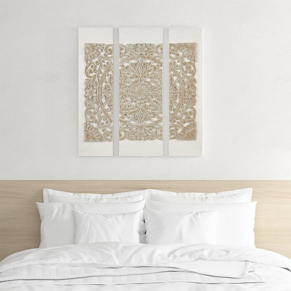 Madison Park Mandala Triptych 3-piece Dimensional Resin Canvas Wall Art Set in Natural MP95A-0281