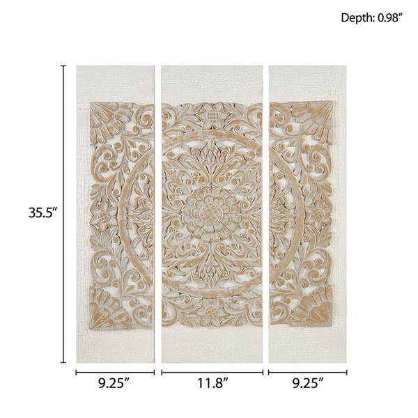 Madison Park Mandala Triptych 3-piece Dimensional Resin Canvas Wall Art Set in Natural MP95A-0281