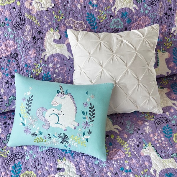 Urban Habitat Kids Lola Unicorn Reversible Cotton  Quilt Set with Throw Pillows in Purple, Twin UHK13-0052