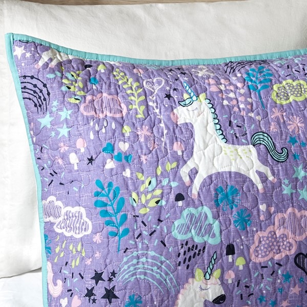 Urban Habitat Kids Lola Unicorn Reversible Cotton  Quilt Set with Throw Pillows in Purple, Twin UHK13-0052