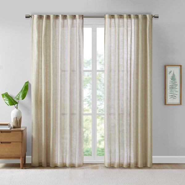 Madison Park Kane Texture Printed Woven Faux Linen Window Panel in Wheat, 50x84" MP40-7500