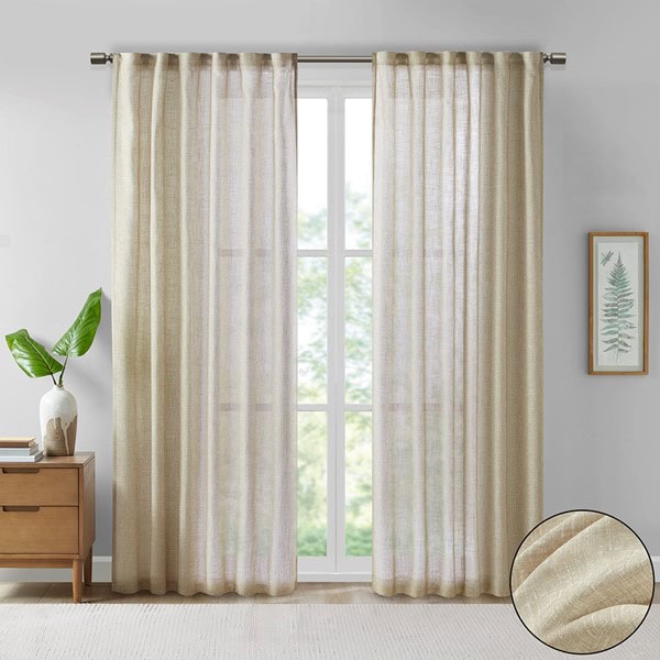 Madison Park Kane Texture Printed Woven Faux Linen Window Panel in Wheat, 50x84" MP40-7500