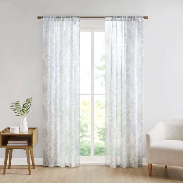 Madison Park Yara Botanical Printed Texture Sheer Window Pair in Neutral, 2-PK 37x84" MP40-8102
