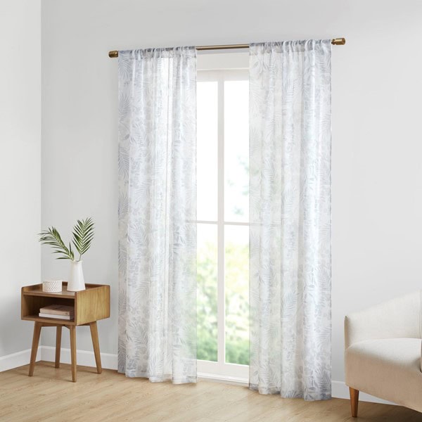 Madison Park Yara Botanical Printed Texture Sheer Window Pair in Neutral, 2-PK 37x84" MP40-8102