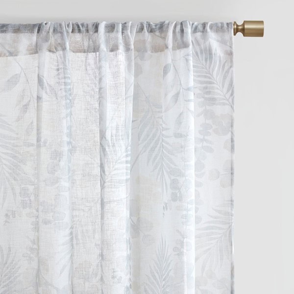 Madison Park Yara Botanical Printed Texture Sheer Window Pair in Neutral, 2-PK 37x84" MP40-8102