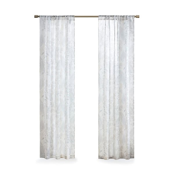 Madison Park Yara Botanical Printed Texture Sheer Window Pair in Neutral, 2-PK 37x84" MP40-8102