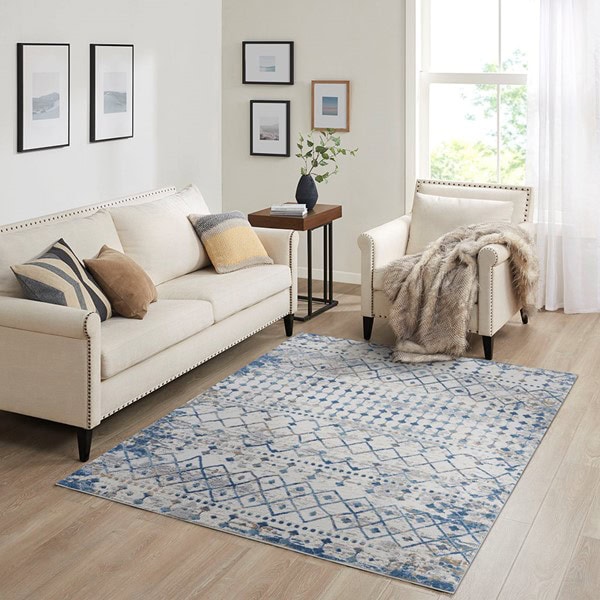 Madison Park Hannah Moroccan Global Woven Area Rug in Blue/Cream, 8x10' MP35-7580
