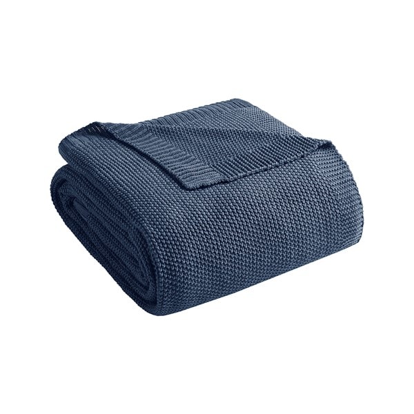 INK+IVY Bree Knit Blanket in Indigo, Full/Queen II51-1143 - Image 2