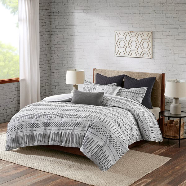 INK+IVY Rhea Cotton Jacquard Comforter Mini Set in Grey/Black, King/Cal King II10-1101
