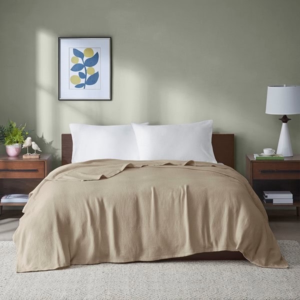 Madison Park Freshspun Basketweave Cotton Blanket in Khaki, Twin BL51N-0860 - Image 3