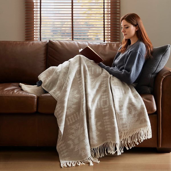 Woolrich Alberta Cotton Blend Throw in Neutral Aztec, 50x60" WR50-4089 - Image 3