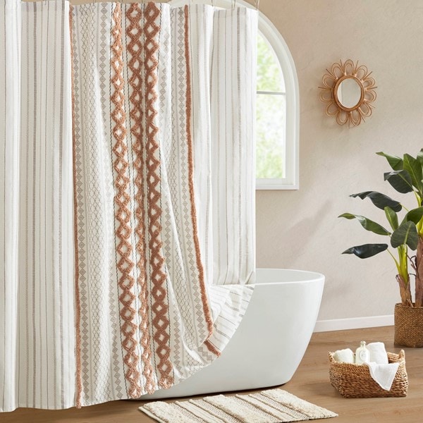 INK+IVY Imani Cotton Printed Shower Curtain with Chenille in Rose Clay, 72x84" II70-1325 - Image 2
