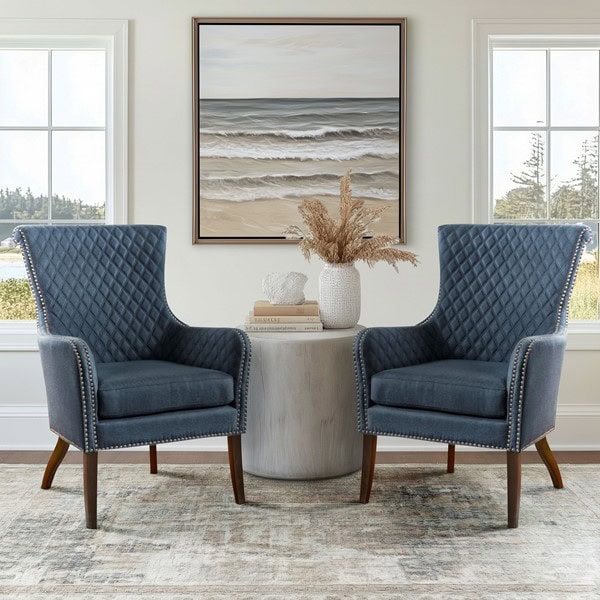 Madison Park Heston Quilted Back Arm Chair with Nailhead Trim in Dark Blue, One Size MP100-0618 - Image 6
