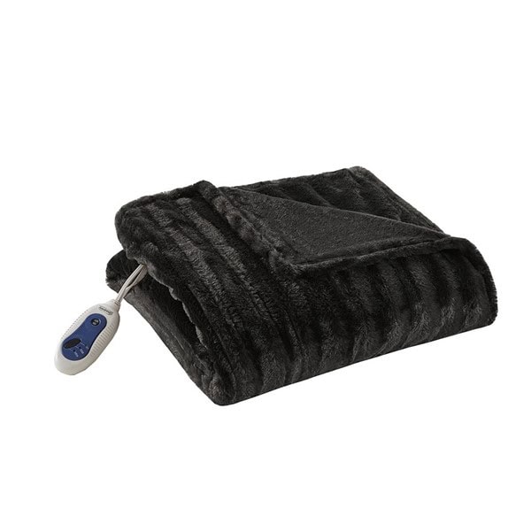 Beautyrest Heated Duke Faux Fur Heated Throw in Black, 50x70" BR50-0750 - Image 7