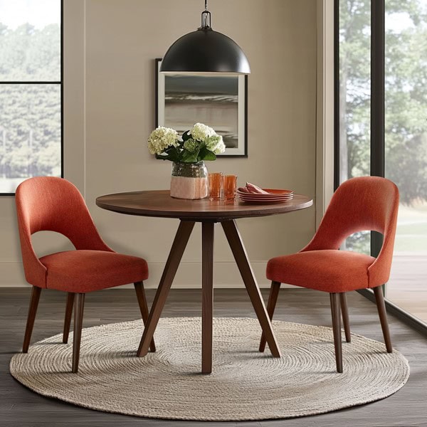 INK+IVY Nola Upholstered Dining Side Chairs with Cutout Back design (Set of 2) in Orange/Dark Brown, Set of 2 II100-0117