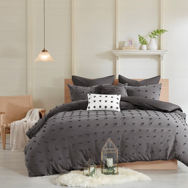 Urban Habitat Brooklyn Cotton Jacquard Duvet Cover Set with Euro Shams and Throw Pillows in Charcoal, Full/Queen UH12-2259 - Image 3