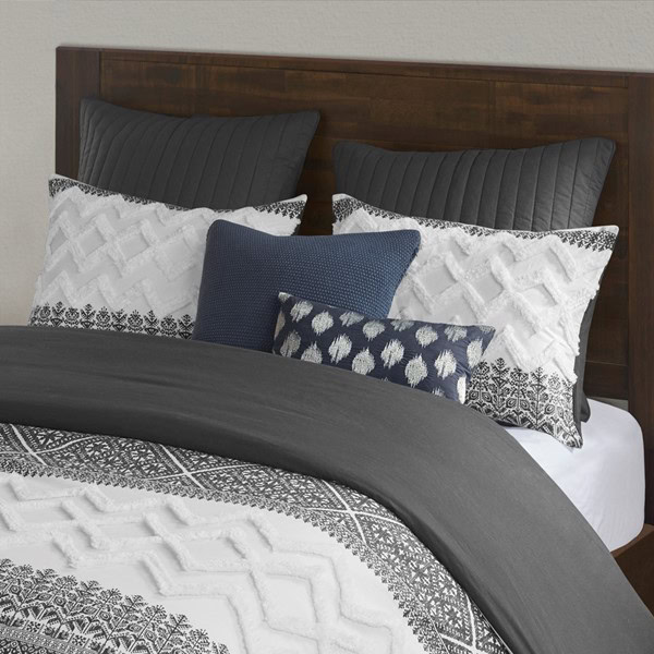 INK+IVY Mila 3 Piece Cotton Comforter Set with Chenille Tufting in Gray, King/Cal King II10-1249 - Image 2