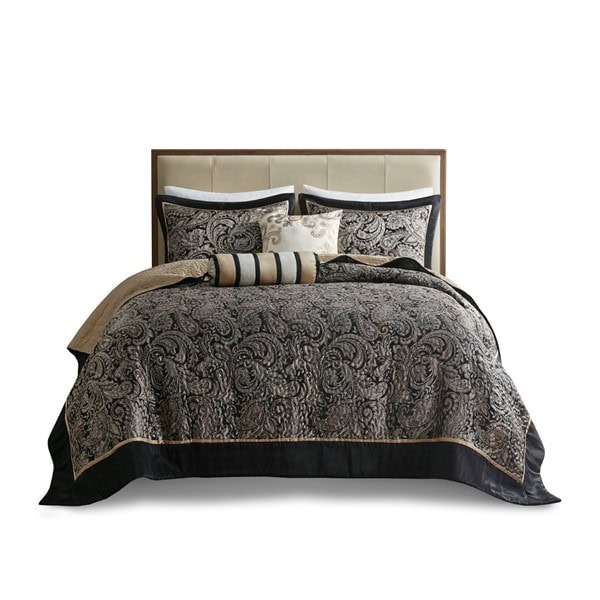 Madison Park Aubrey 5 Piece Jacquard Bedspread Set with Throw Pillows in Black, King MP13-7961 - Image 2