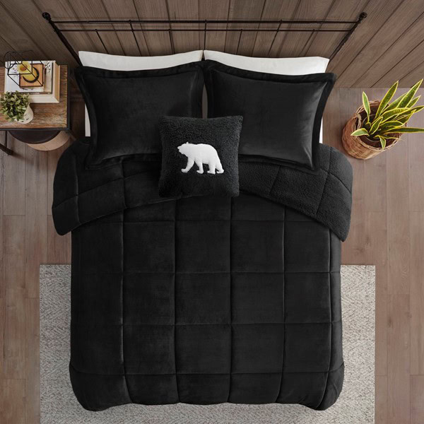 Woolrich Alton Plush to Sherpa Down Alternative Comforter Set in Black/Black, King WR10-4107 - Image 5