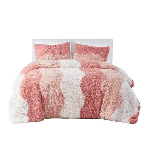 Intelligent Design Cassie Ombre Shaggy Faux Fur Comforter Set in Blush Multi, Full/Queen ID10-2231 - Image 4