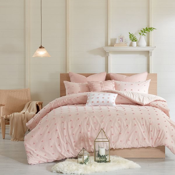 Urban Habitat Brooklyn Cotton Jacquard Comforter Set with Euro Shams and Throw Pillows in Pink, Full/Queen UH10-0205 - Image 4