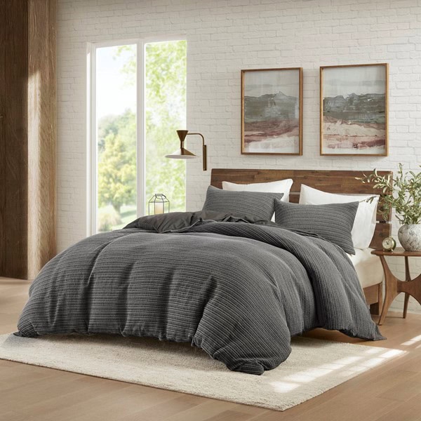 Woolrich Lyon Waffle Washed Duvet Set in Charcoal, Full/Queen WR12-4044