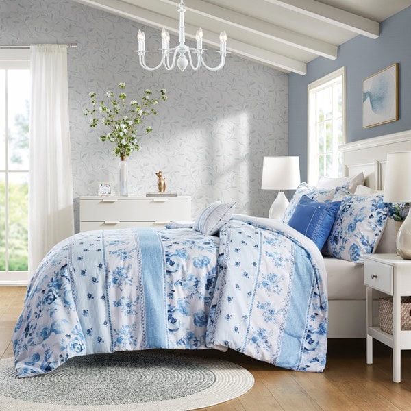 Intelligent Design Christa Floral Striped Comforter Set in Blue, Twin/Twin XL ID10-2326 - Image 4