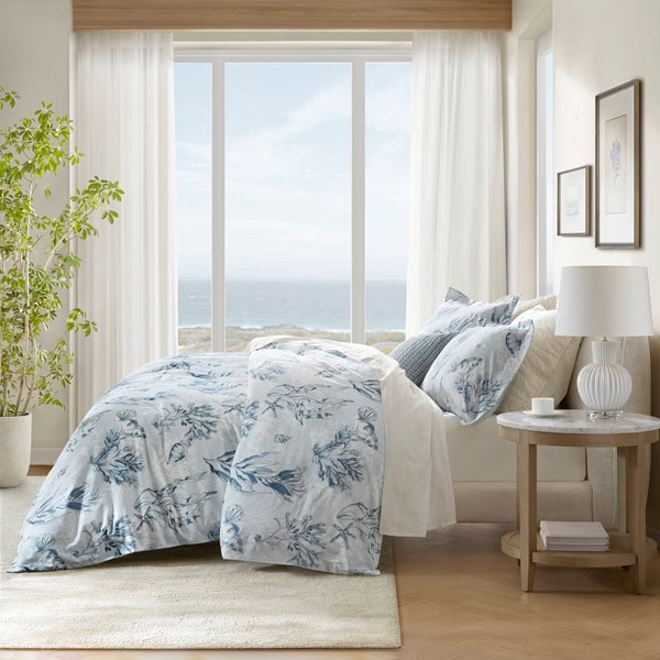 Harbor House Paros Coral Reef 100% Cotton Sateen Duvet Cover Set in Navy/Blue, Full/Queen HHD12-1953 - Image 2