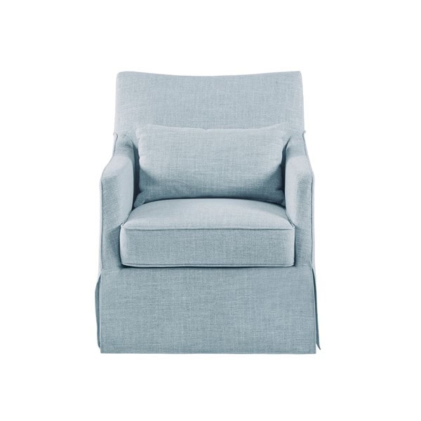 Martha Stewart London Upholstered Skirted Swivel Armchair with Lumbar Pillow in Light Blue, One Size MT103-0170 - Image 3