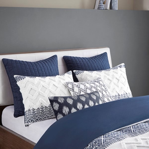 INK+IVY Camila Cotton Quilted Euro Sham in Navy, Euro Sham II11-1077 - Image 4