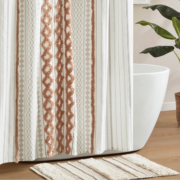 INK+IVY Imani Cotton Printed Shower Curtain with Chenille in Rose Clay, 72x84" II70-1325 - Image 4