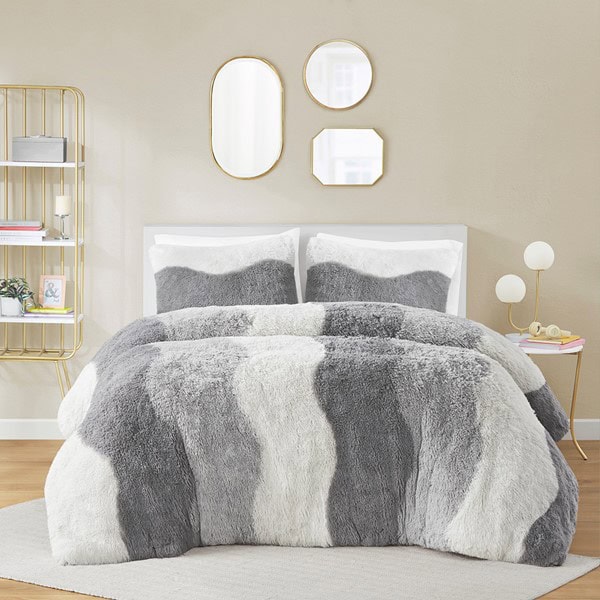 Intelligent Design Cassie Ombre Shaggy Faux Fur Comforter Set in Grey, Twin/Twin XL ID10-2291 - Image 3