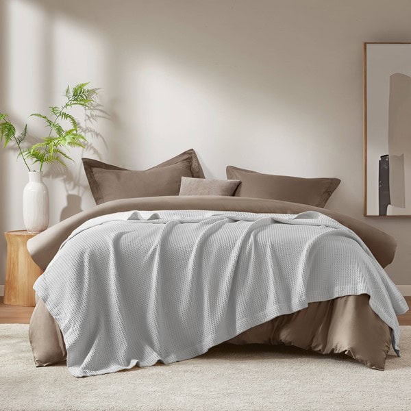Madison Park Waffle Weave Cotton Blanket in Grey, King BR51N-3836