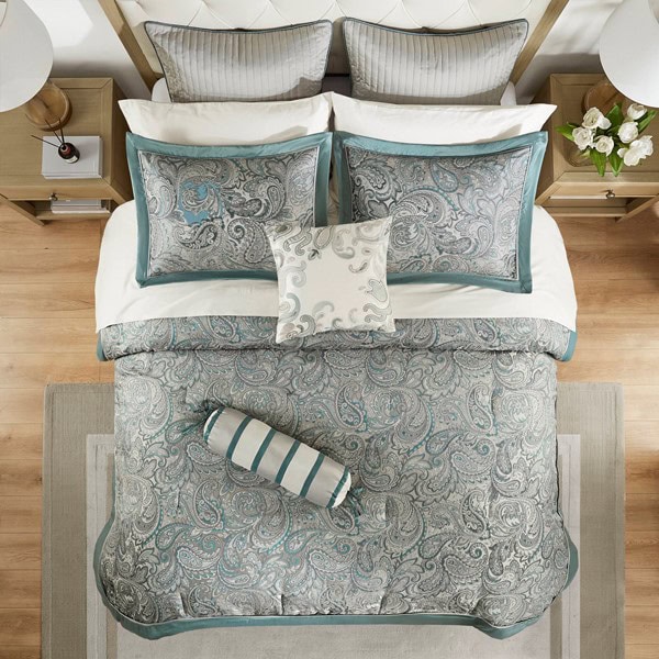 Madison Park Aubrey 12 Piece Comforter Set with Cotton Bed Sheets in Teal, King MP10-8312 - Image 3
