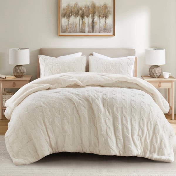 Madison Park Riordan Waffle Knit Chenille Comforter Set in Ivory, Twin MP10-8889