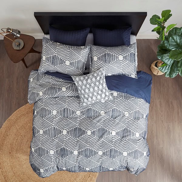 INK+IVY Camila Cotton Quilted Euro Sham in Navy, Euro Sham II11-1077 - Image 2