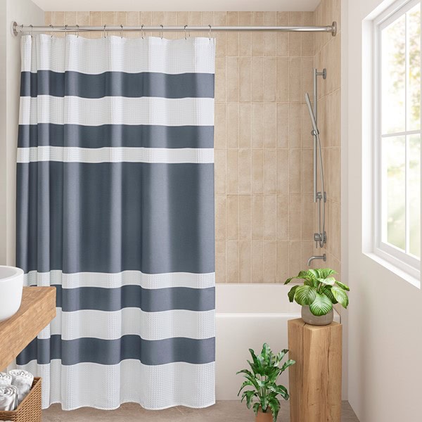 Madison Park Spa Waffle Shower Curtain with 3M Treatment in Dark Blue, 108x72" MP70-8558