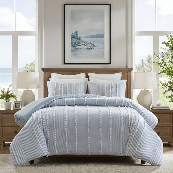 Harbor House Blue Anslee 3 Piece Cotton Yarn Dyed Duvet Cover Set in Blue, Full/Queen HH12-1999