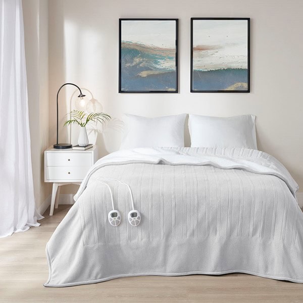 Serta Fleece to Sherpa Heated Blanket in Light Grey, Full ST54-0138
