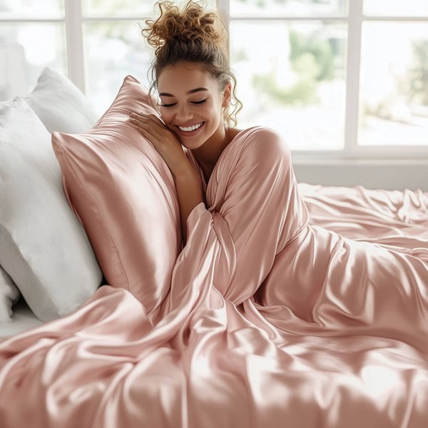 Madison Park Essentials Satin Luxury Sheet Set in Blush, Cal King MPE20-775 - Image 2
