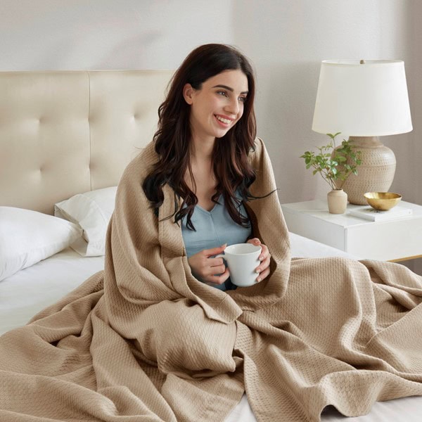 Madison Park 100% Certified Egyptian Cotton Blanket in Khaki, King MP51N-6192 - Image 4