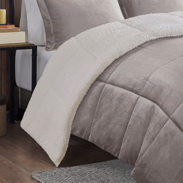 Woolrich Alton Plush to Sherpa Down Alternative Comforter Set in Grey/Ivory, Full/Queen WR10-2062 - Image 3