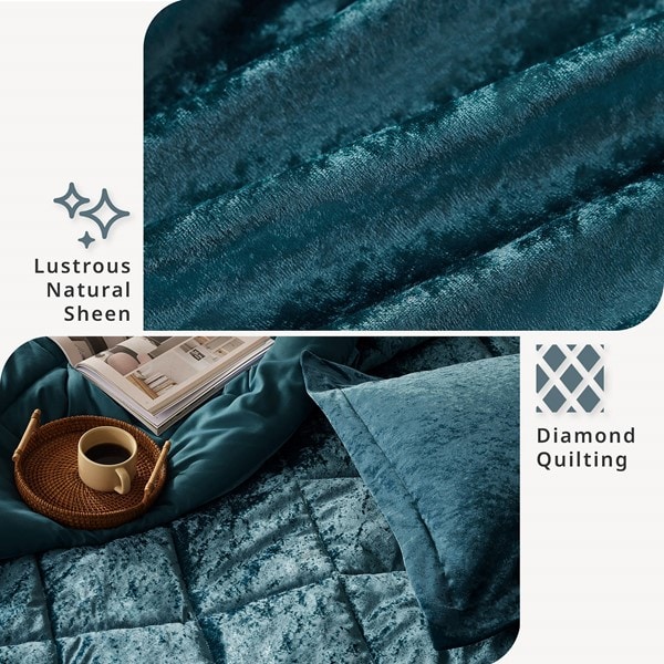 Intelligent Design Felicia Velvet Comforter Set with Throw Pillow in Teal, Full/Queen ID10-1906 - Image 4