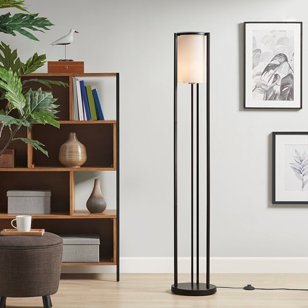 Martha Stewart Charlton Metal Floor Lamp with Glass Cylinder Shade in Black MT154-0065 - Image 2