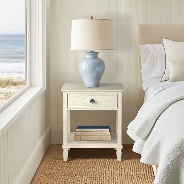 Madison Park Signature Victoria one-drawer wood bedside table with shelf in Antique Cream, One Size MPS136-0311 - Image 2