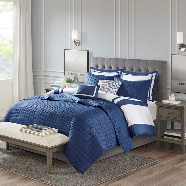 Madison Park Heritage 8 Piece Comforter and Quilt Set Collection in Navy, Full/Queen MP10-6138 - Image 3