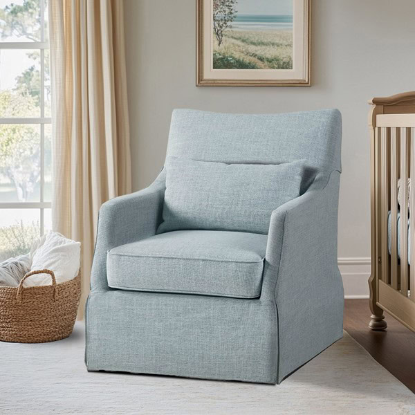 Martha Stewart London Upholstered Skirted Swivel Armchair with Lumbar Pillow in Light Blue, One Size MT103-0170 - Image 5